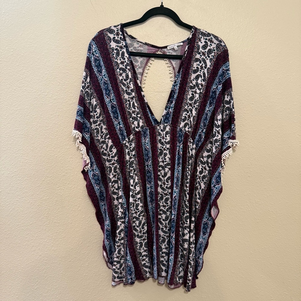 Charlotte Russe Burgundy and Blue Patterned Romper